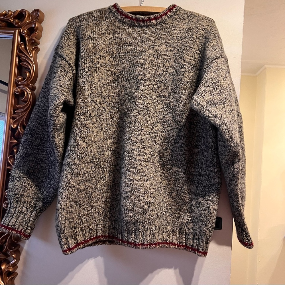 Eddie Bauer Gray and Red Crew Neck Sweater